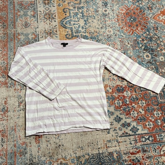 J. Crew Tops - JCrew 100% cotton white and lavender striped long-sleeved tshirt